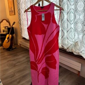 Ann Taylor Pink and Red Floral Knit Midi Dress